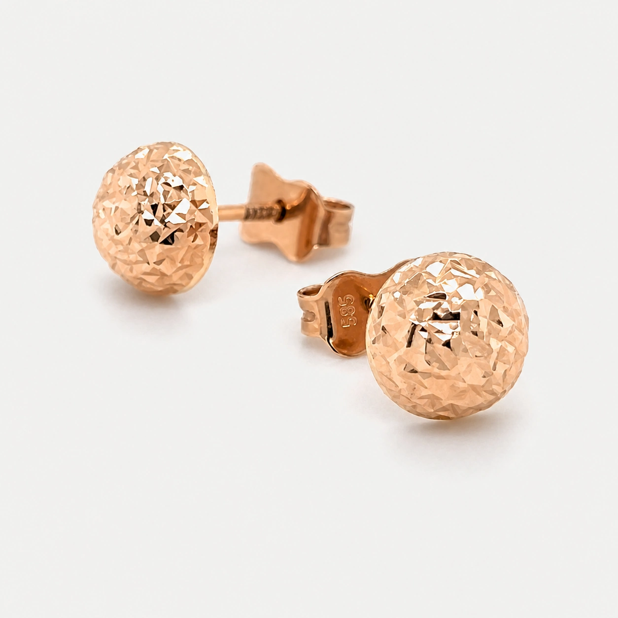 14K Rose Gold Half Ball Diamond Cut Patterned Stud Earrings