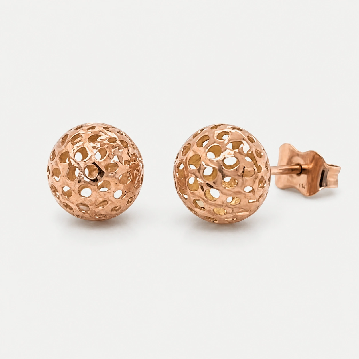 14K Rose Gold Pierced Filigree Ball Stud Earrings