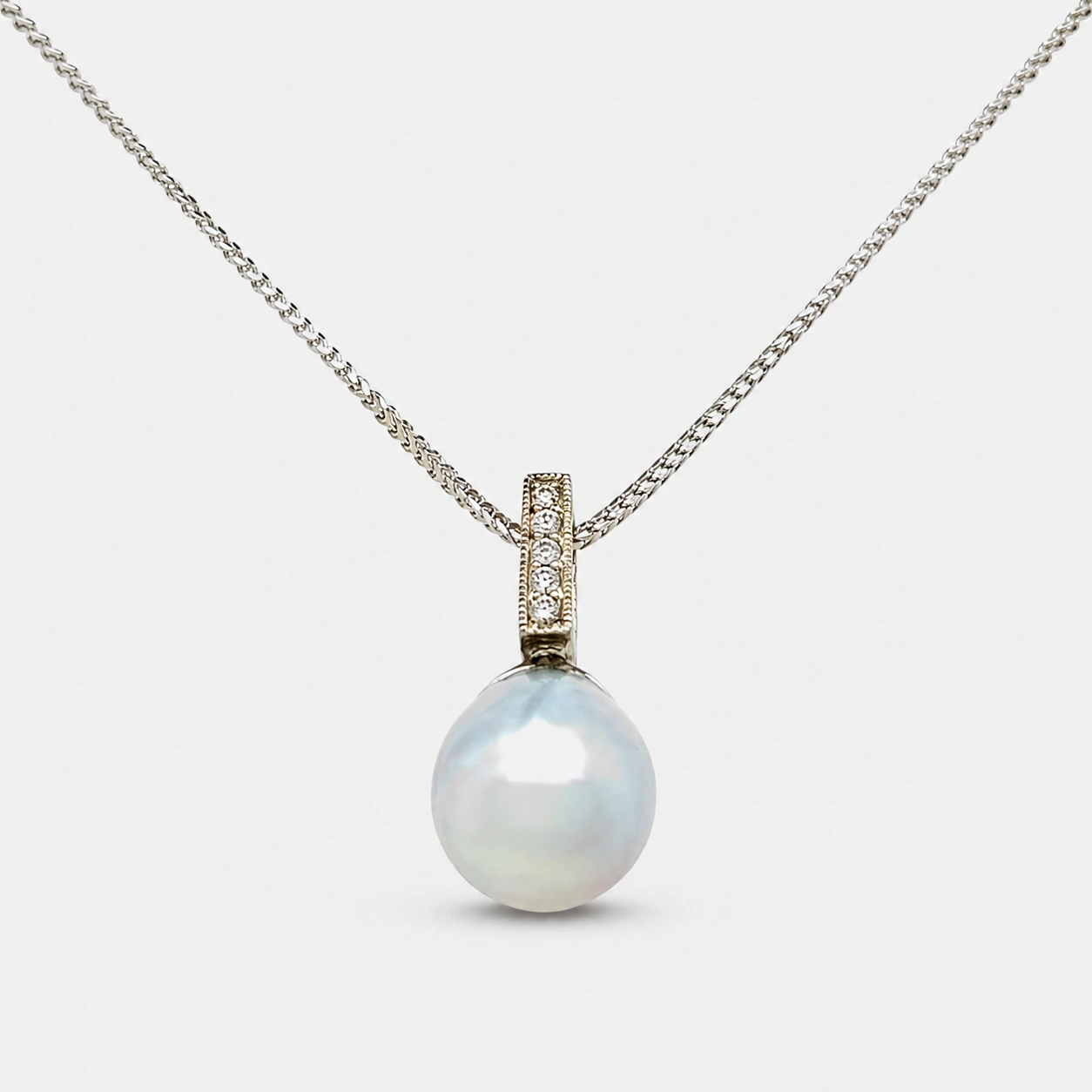 14K White Gold Southsea Silver Pearl Diamond Pendant