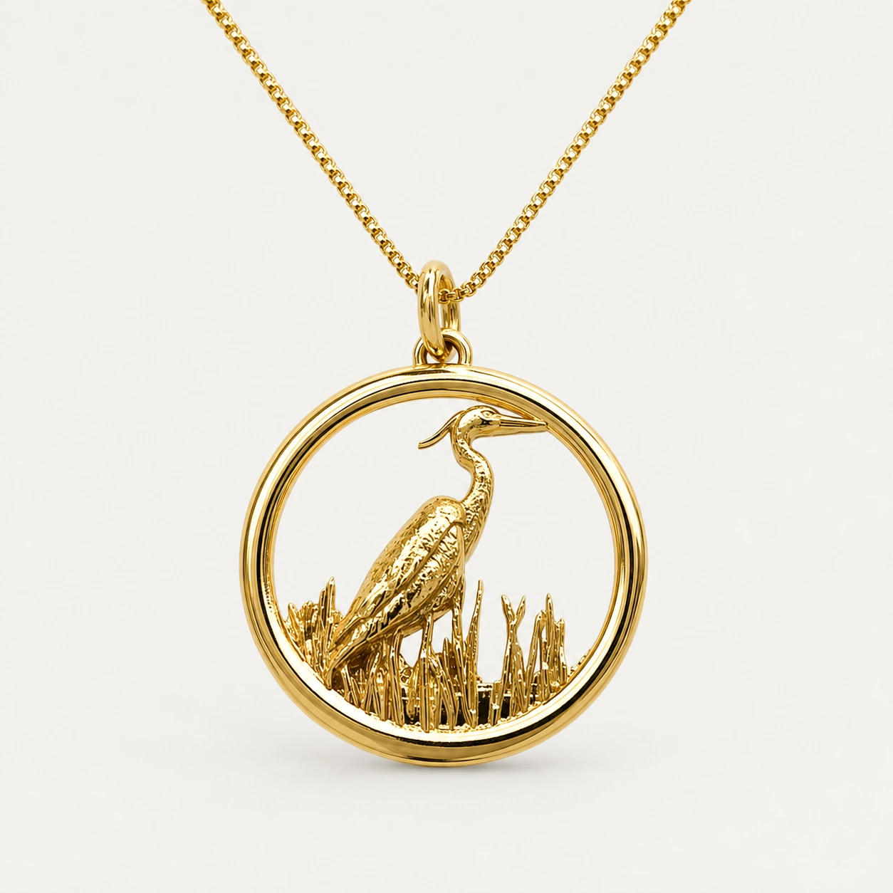 14K Yellow Gold Heron Pendant