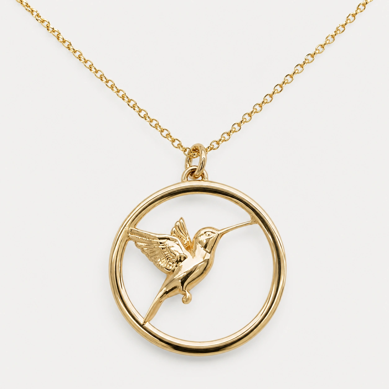 14K Yellow Gold Large Hummingbird Pendant