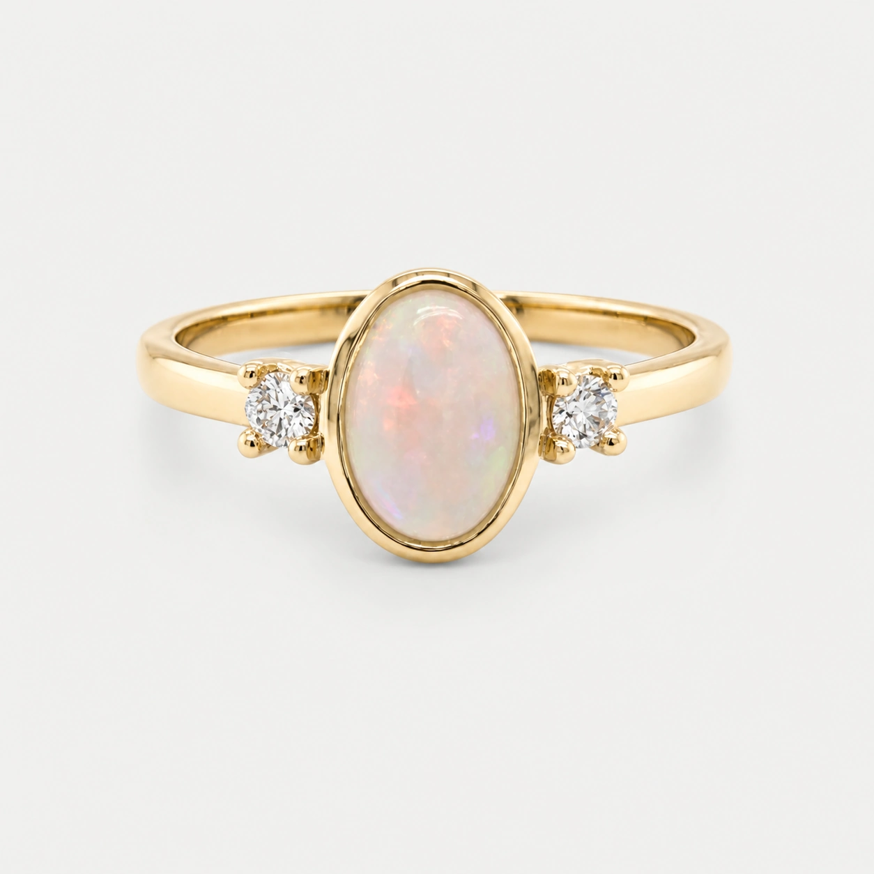 14K Yellow Gold Opal & Diamond Ring