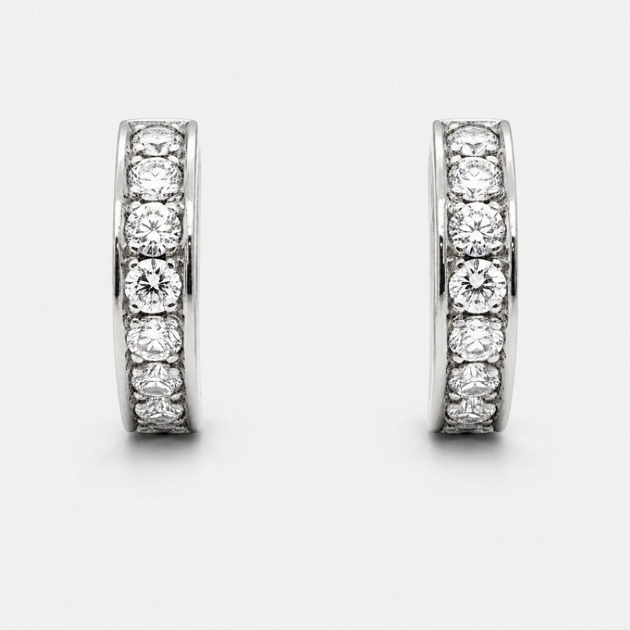 18K White Gold Half Pave Hoop Earrings