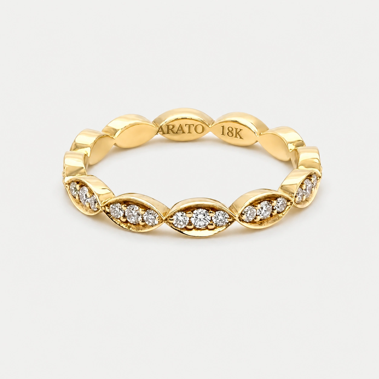 18K Yellow Gold Diamond Scalloped Design Eternity Band