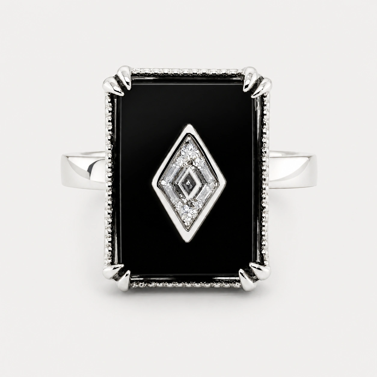 19K White Gold Black Onyx & Diamond Ring