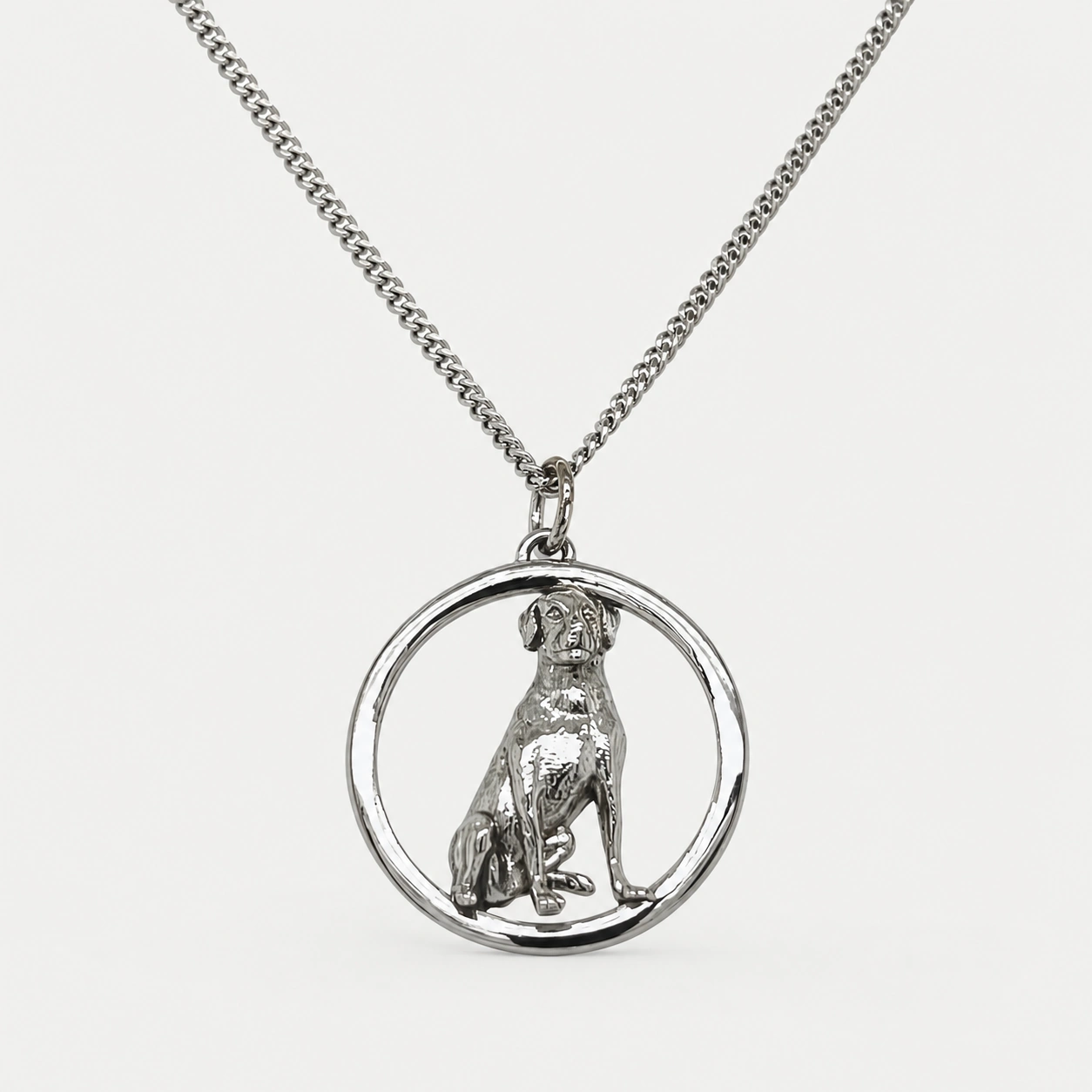 Sterling Silver Large Labrador Pendant with 18″ Curb Link Chain