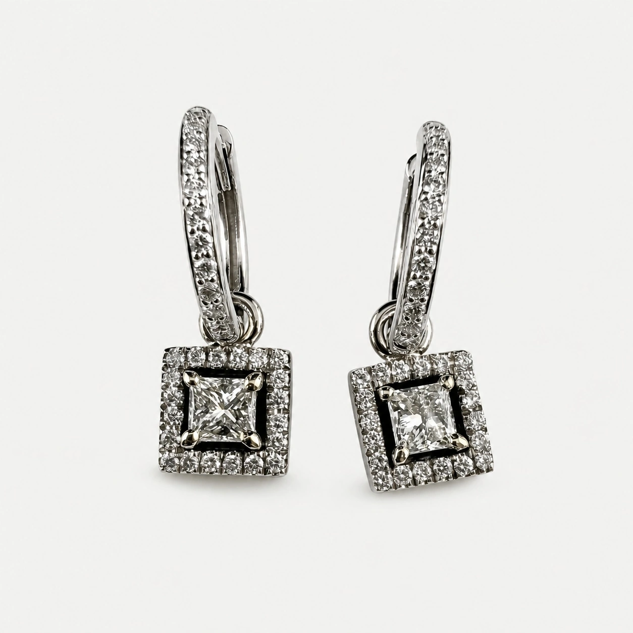 14K White Gold Diamond Hoop Huggies With Removable Diamond Jackets