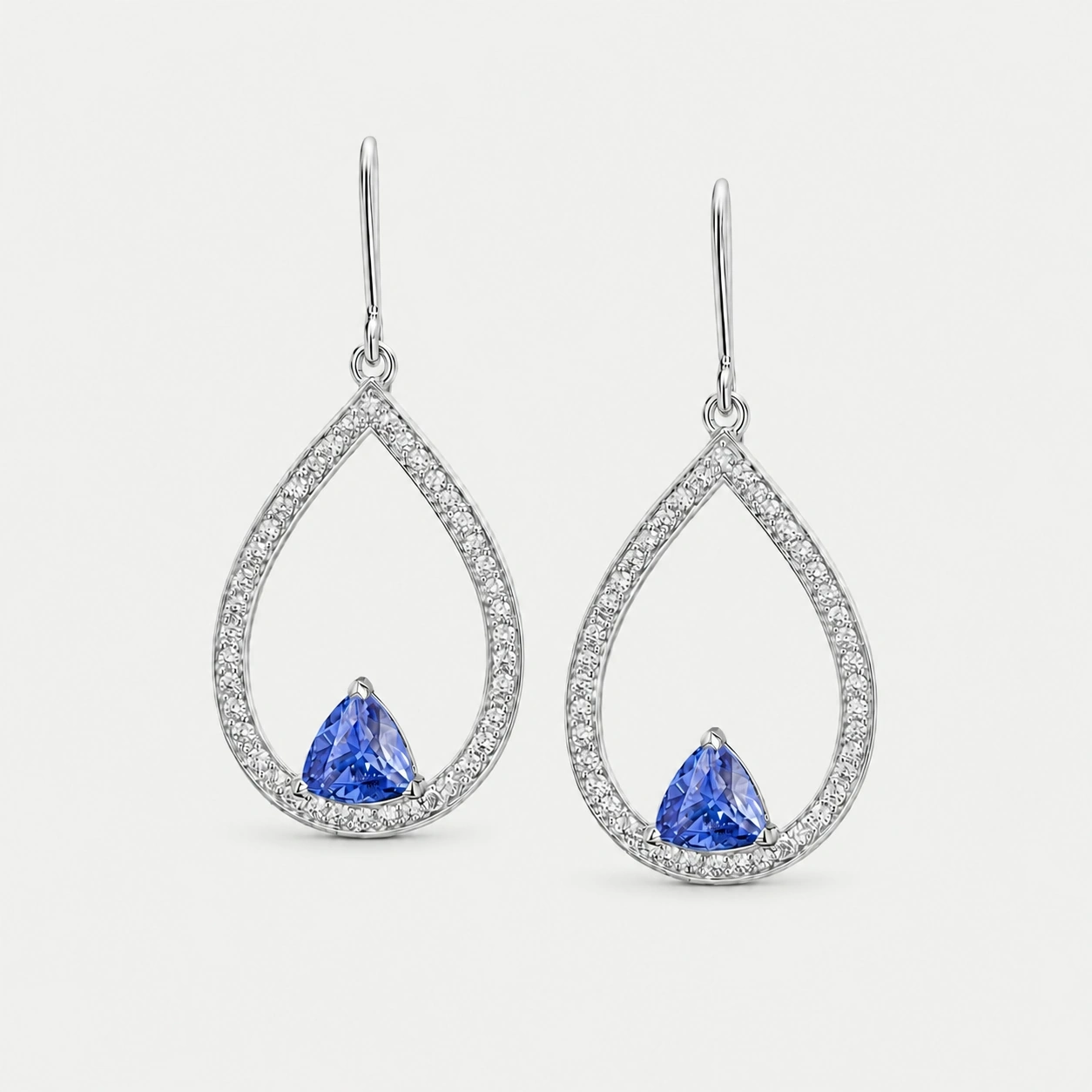 19K White Gold Diamond and Tanzanite Earrings