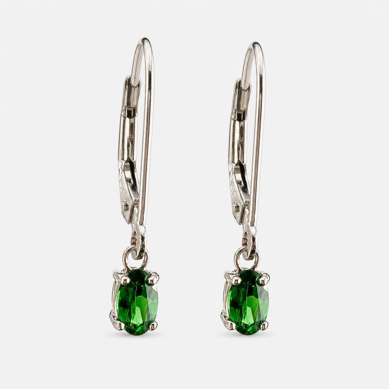 Custom Made 14K White Gold Tsavorite Garnet Drop Earrings