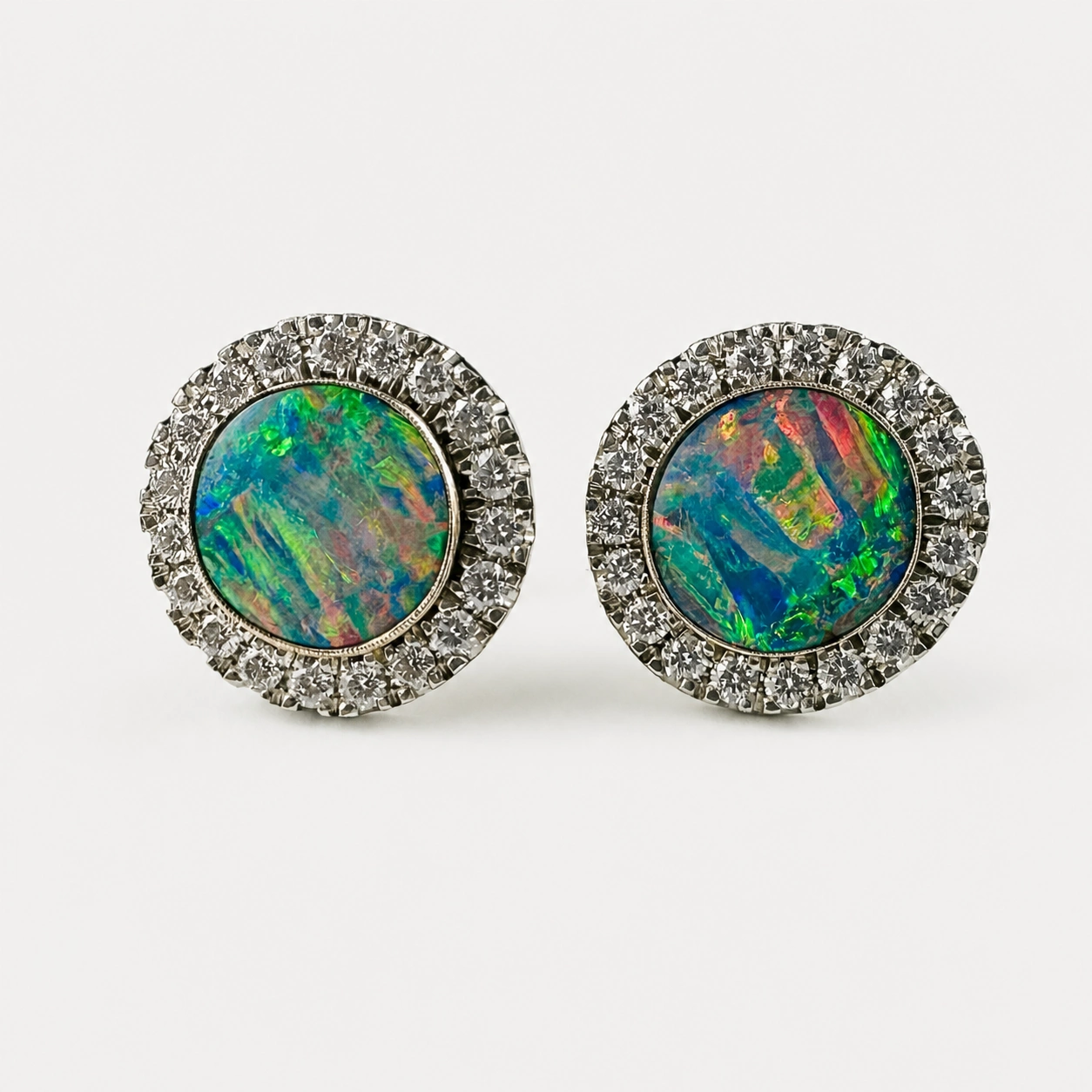 Opal Diamond Stud Earrings