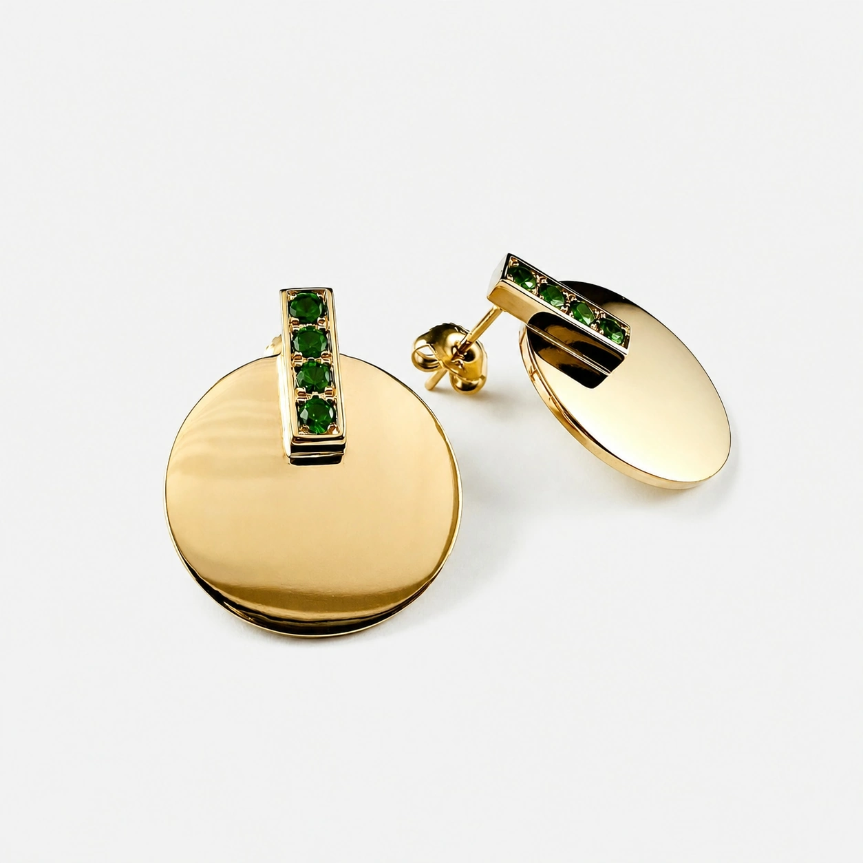 Pair Of 14K Yellow Gold and Tsavorite Garnet Earrings