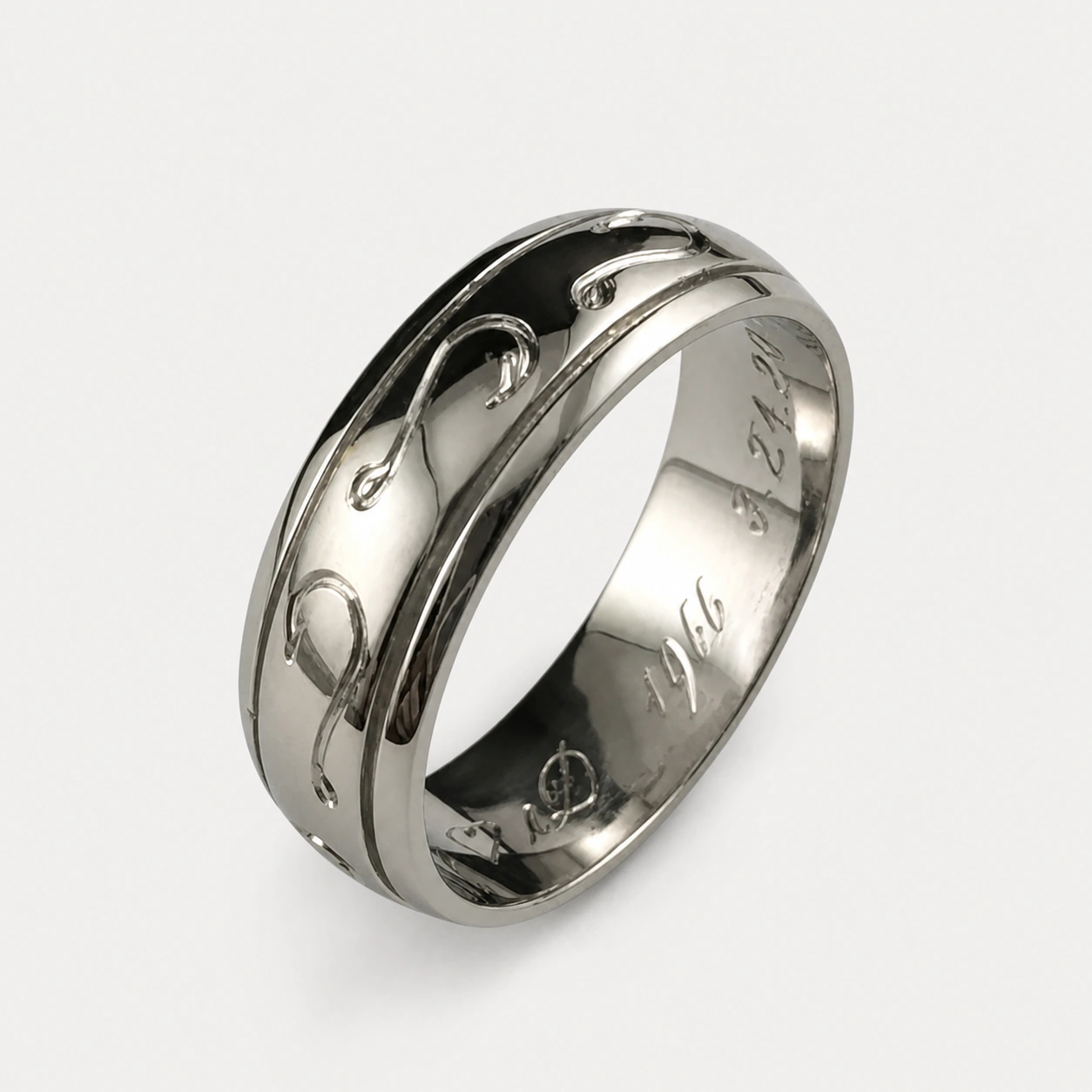 14K White Gold Hand Carved Fish Hook Ring