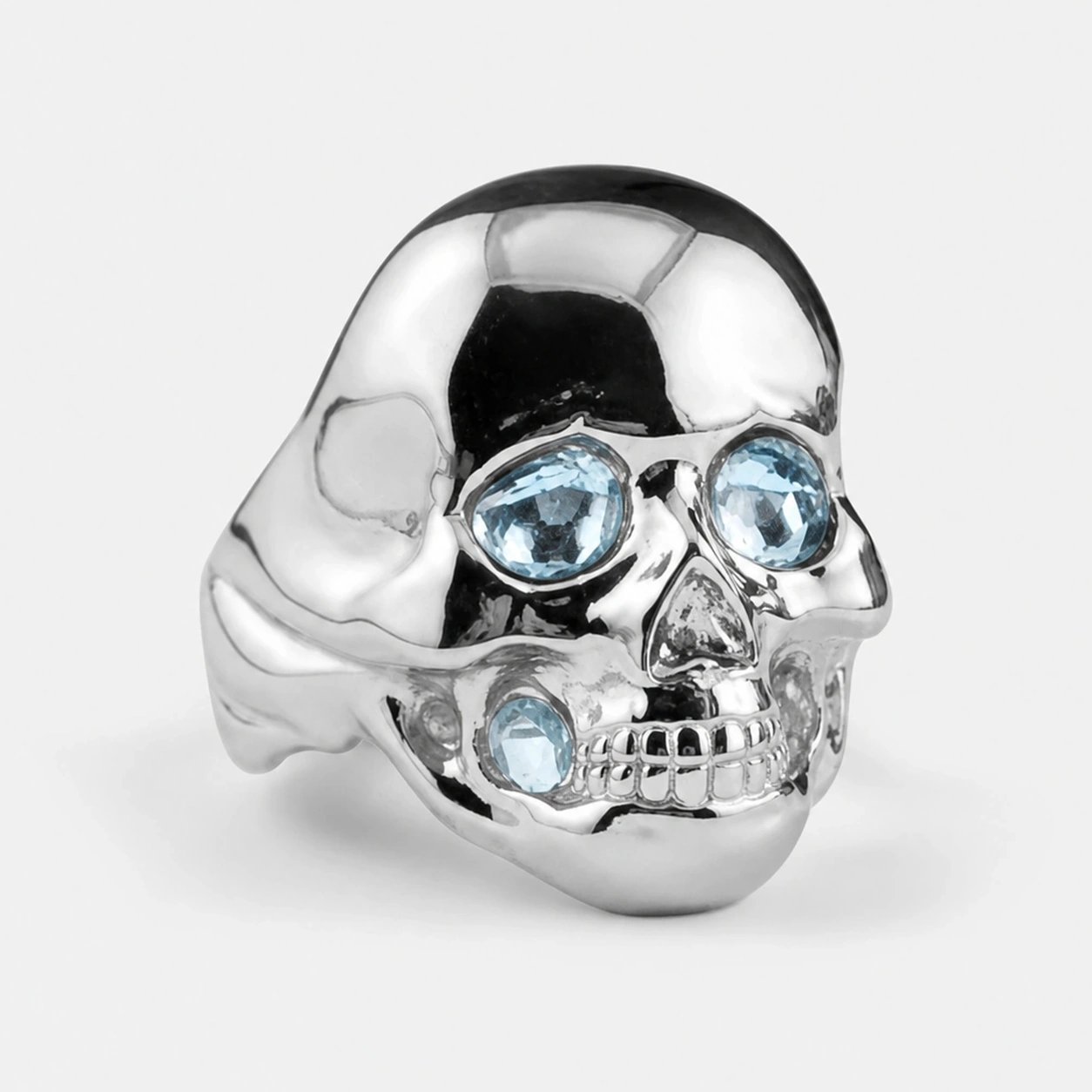 Custom Made 14K White Gold Skull Ring