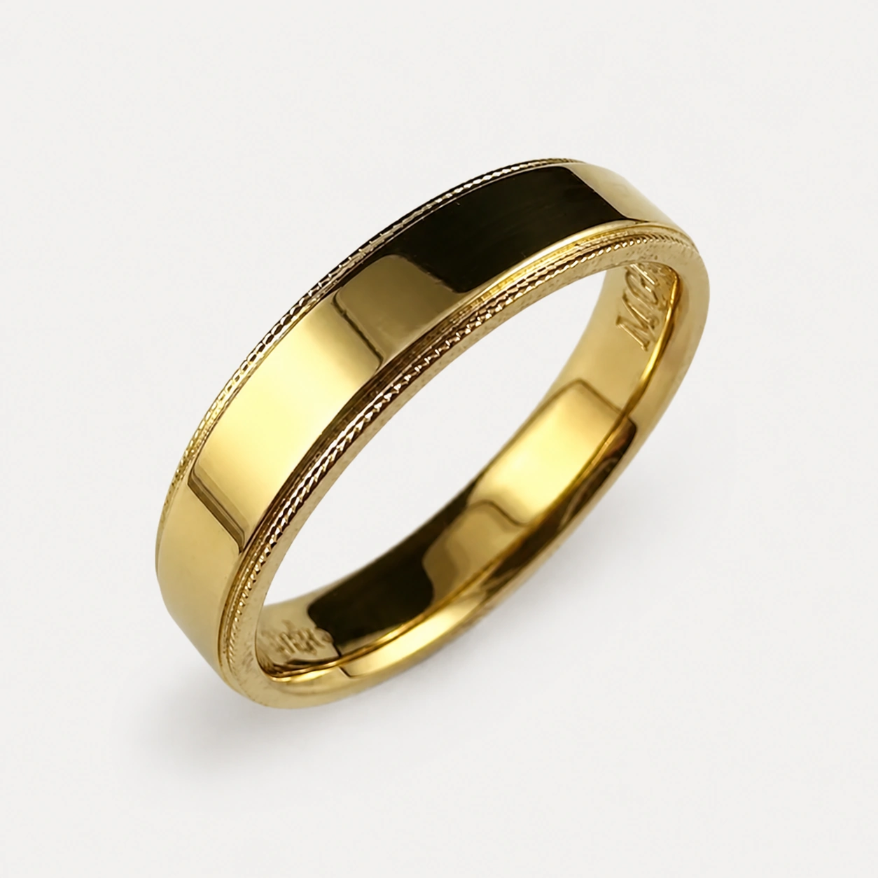 Gents 18K Yellow Gold Wedding Band With Millgrain Edges