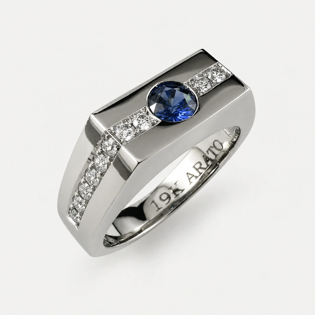 Gents 19K White Gold Sapphire Diamond Ring
