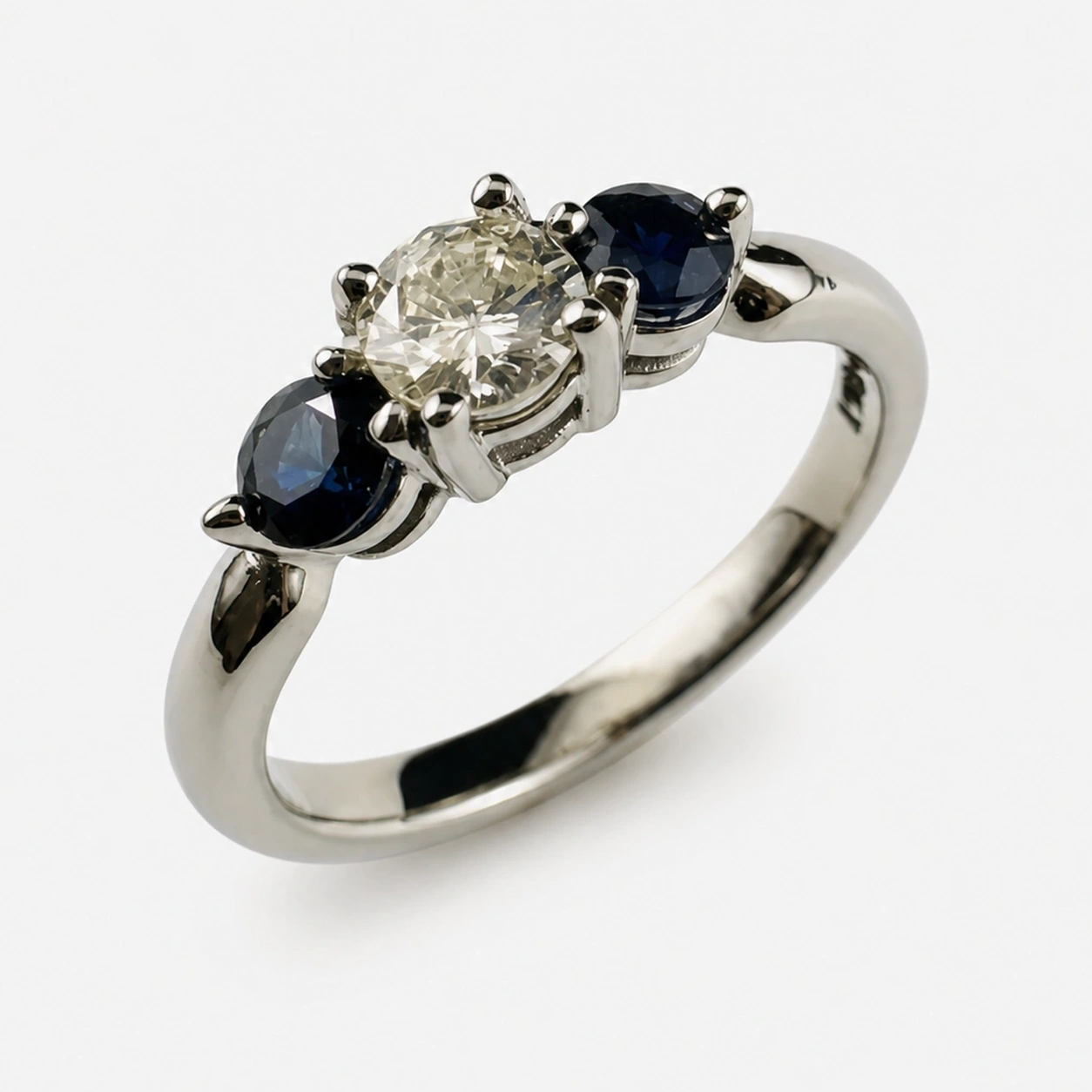 14K White Gold Diamond and Sapphire Trinity Ring