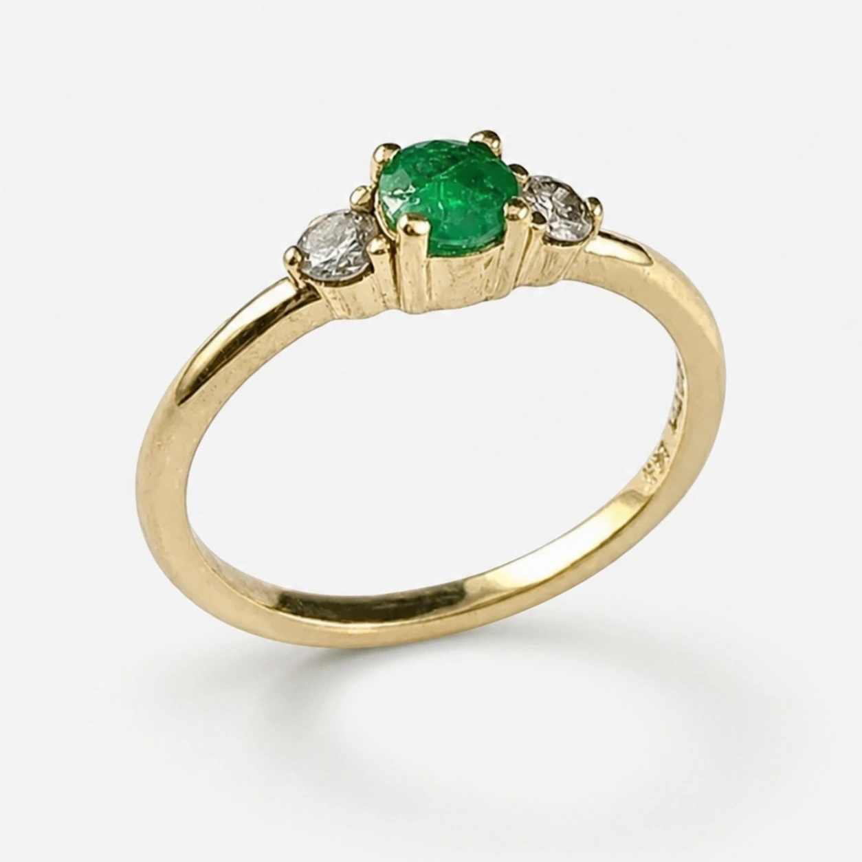 14K Yellow Gold Emerald and Diamond Ring