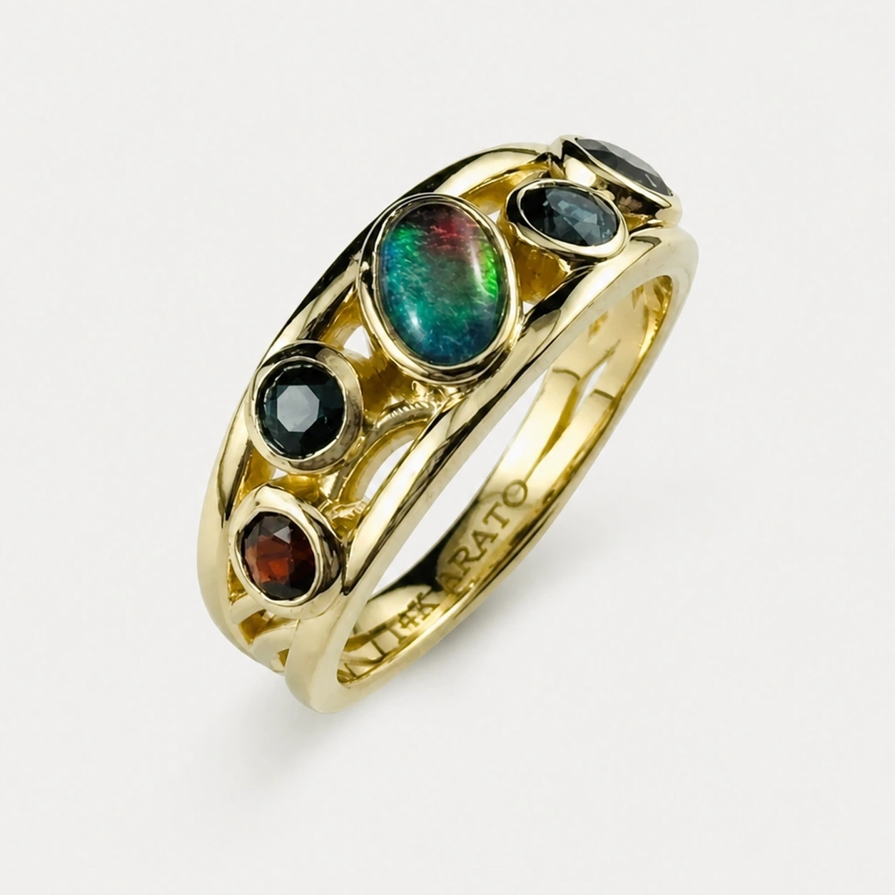14K Yellow Gold Multicoloured Gemstone Ring