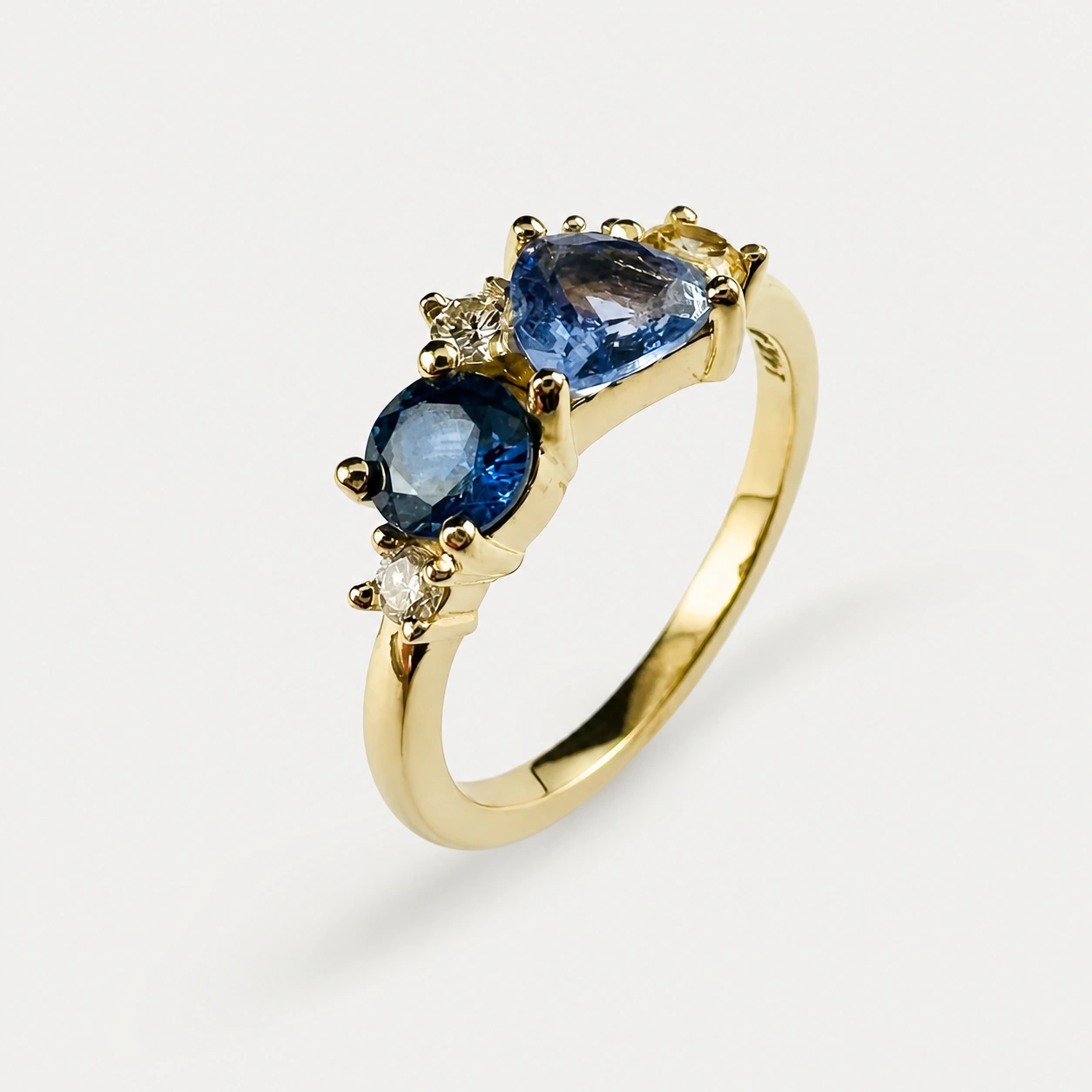 14K Yellow Gold Sapphire Tanzanite and Diamond Ring