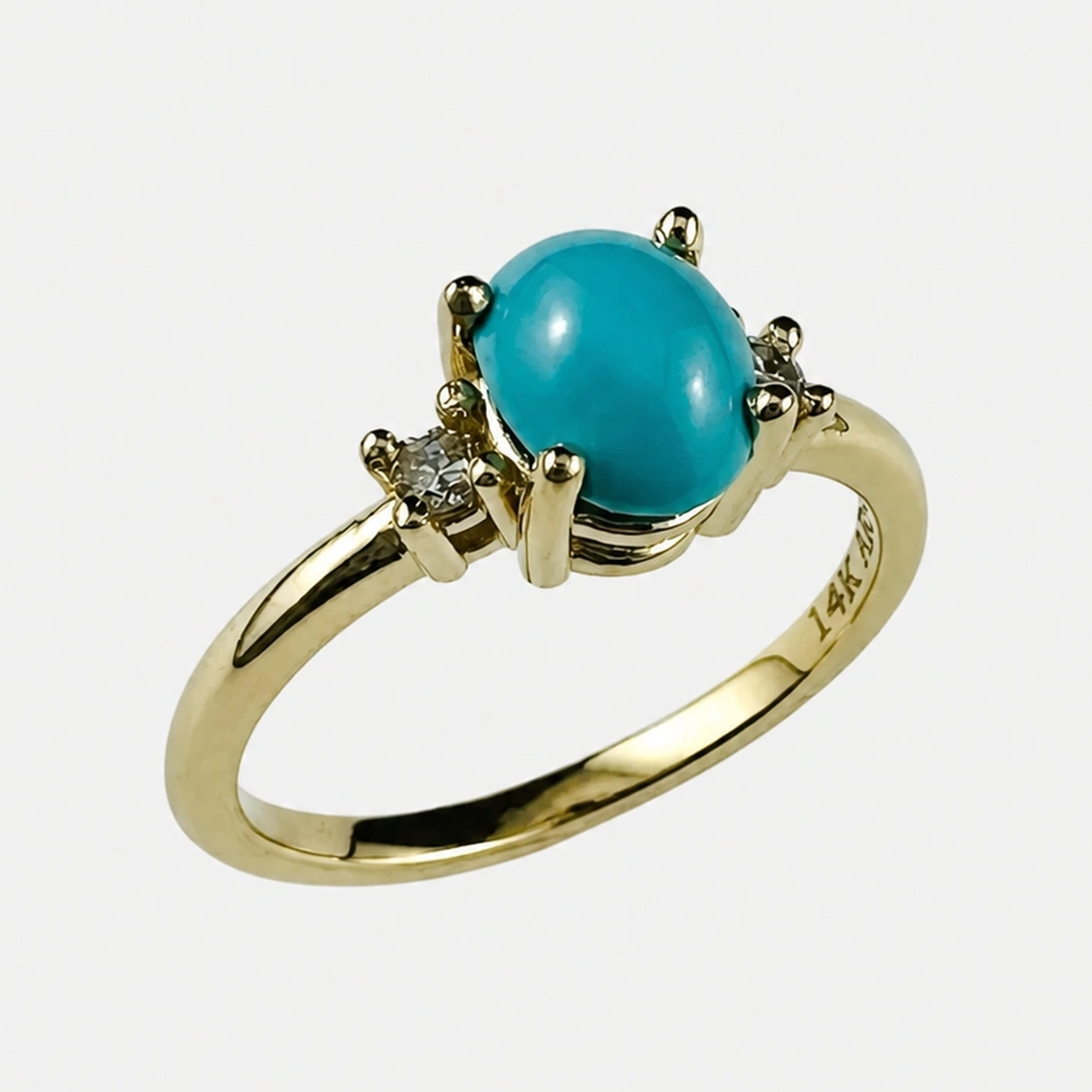 14K Yellow Gold Turquoise and Diamond Ring