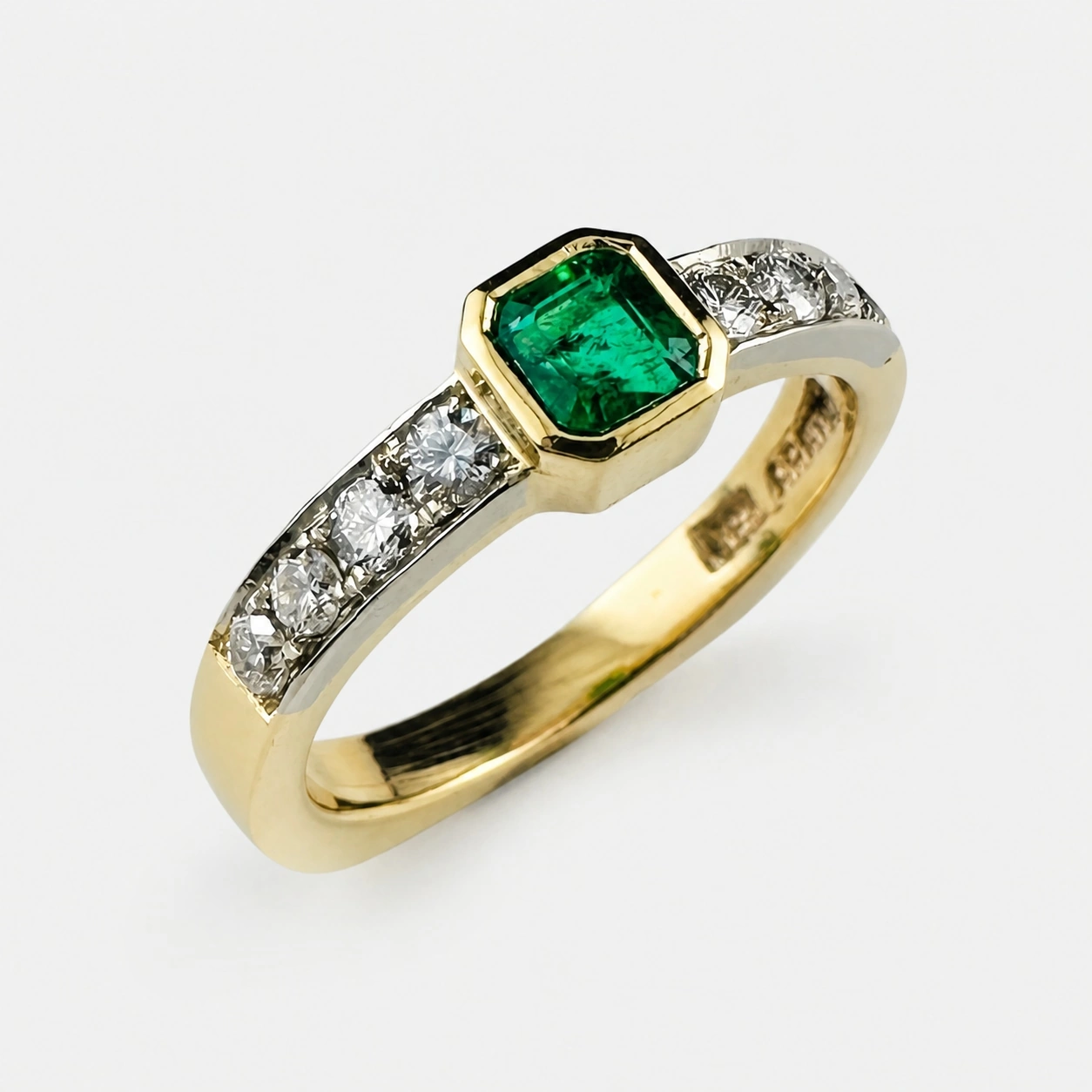14K Yellow and White Gold Emerald and Diamond Ring