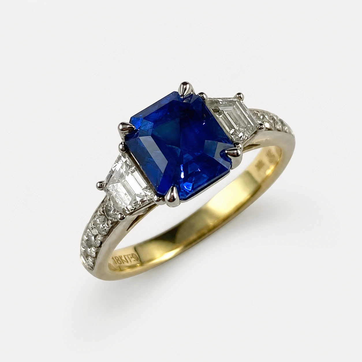 18K Yellow 19K White Gold Sapphire Diamond Ring