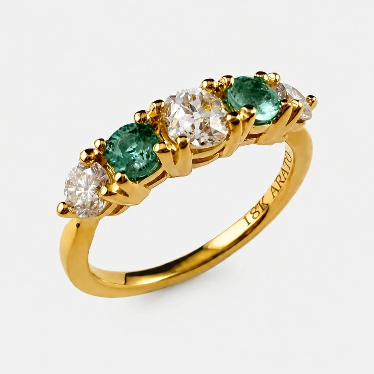 18K Yellow Gold Diamond and Emerald Ring From Avif