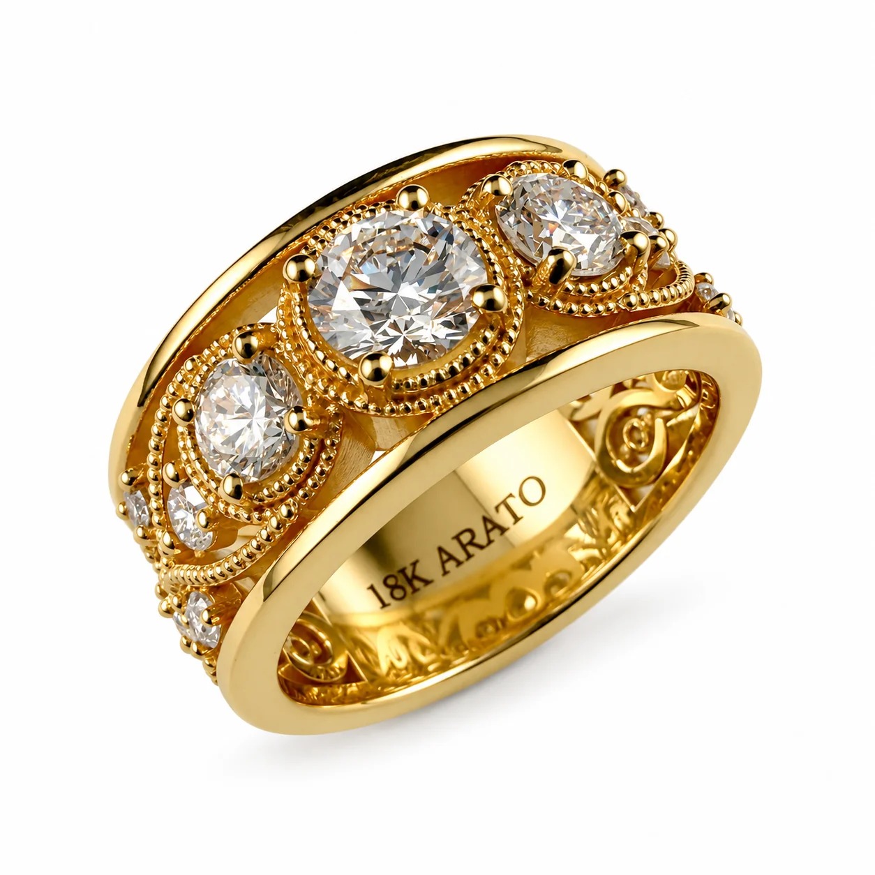 18K Yellow Gold Multi Diamond Milgrain Ring