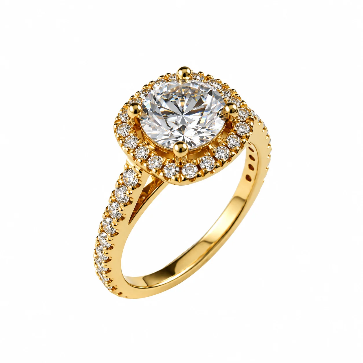18K Yellow Gold Natural Diamond and Lab Created Diamond Ring