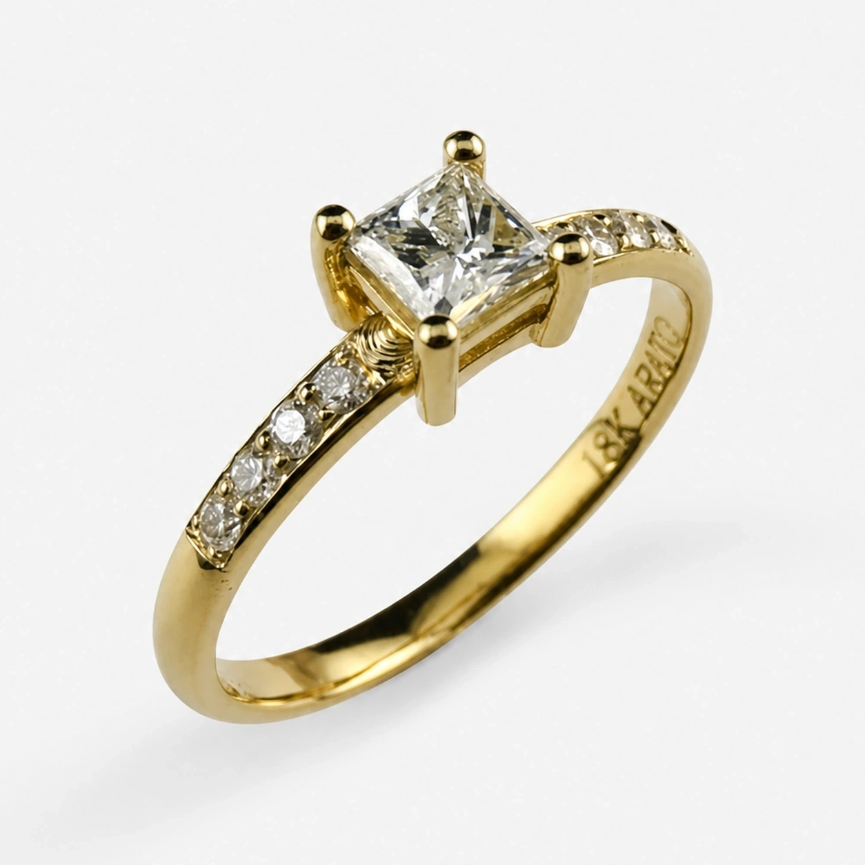 18K Yellow Gold Princess Cut Diamond Ring