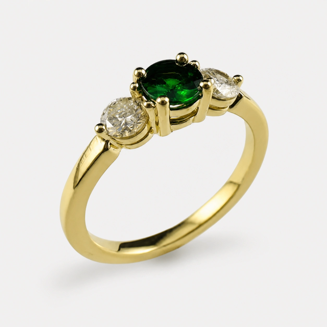 18K Yellow Gold Tsavorite Garnet Diamond Ring 2