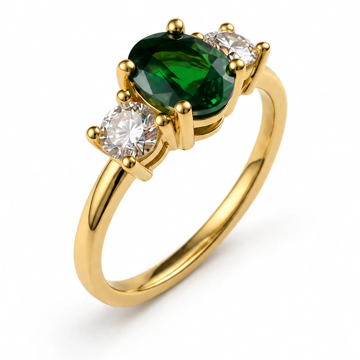18K Yellow Gold Tsavorite Garnet and Diamond Ring