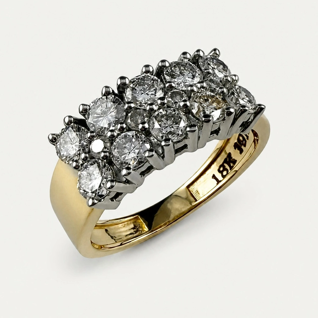 18K Yellow Gold With 19K White Multi Diamond Cluster Ring