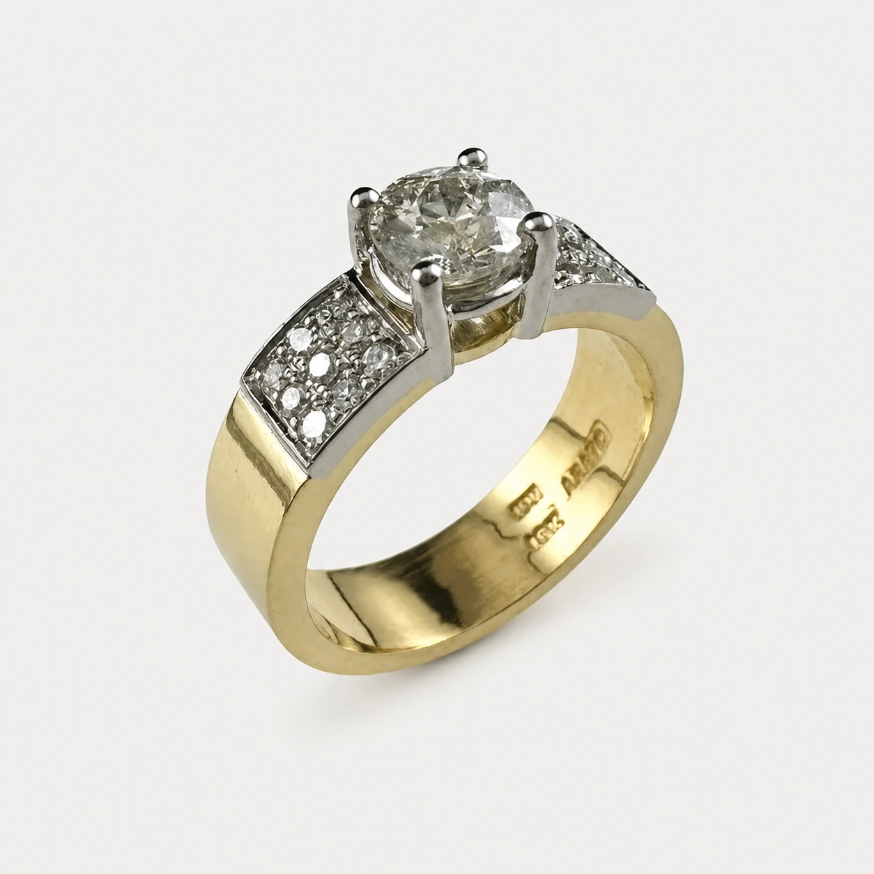 19K White 18K Yellow Gold Diamond Engagement Ring