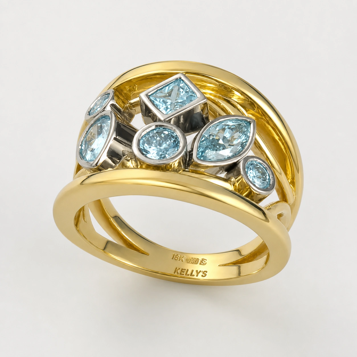 19K White and 18K Yellow Gold Multi Diamond Ring