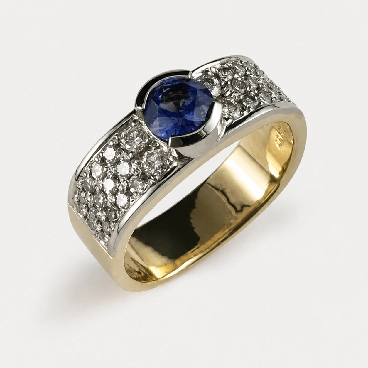 19K White and 18K Yellow Gold Sapphire and Diamond Ring