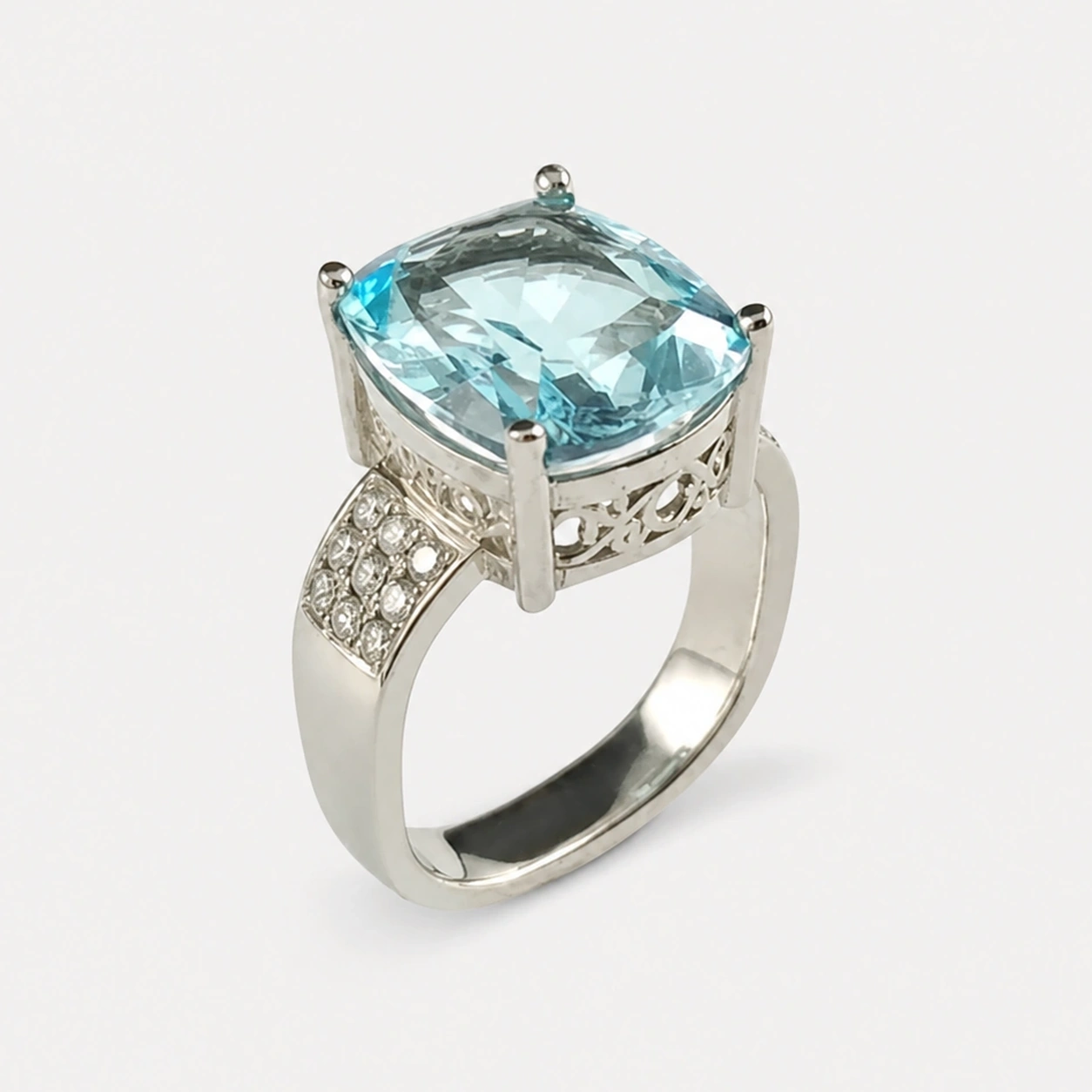 19K White Gold Blue Topaz and Diamond Ring 1