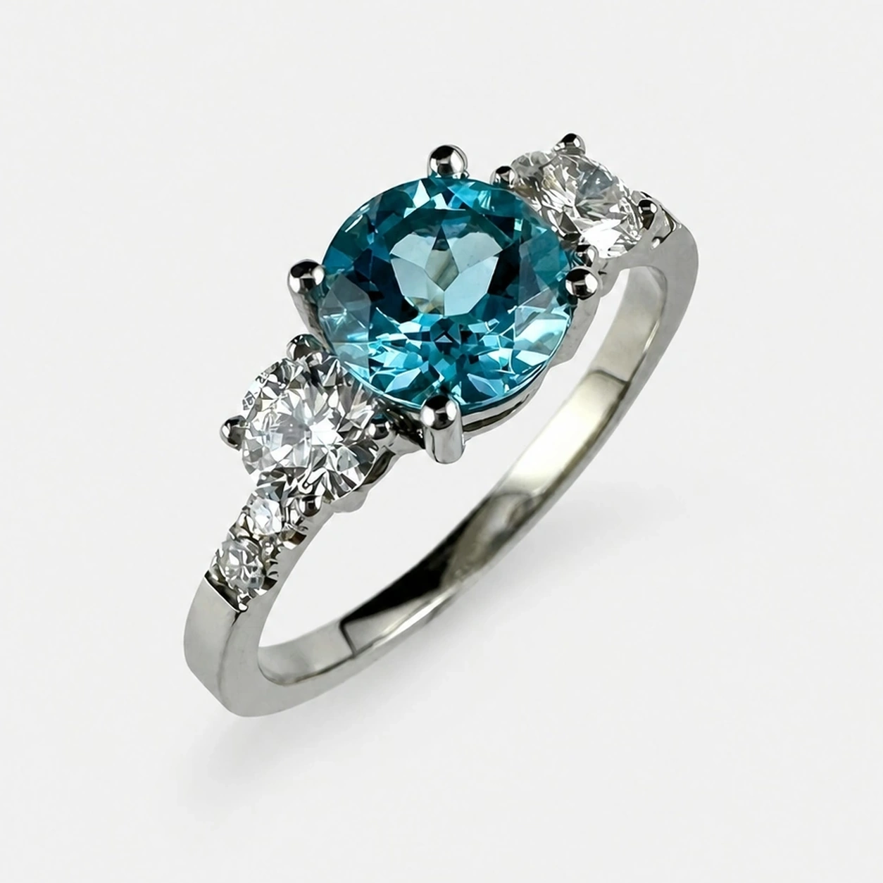 19K White Gold Blue Topaz and Diamond Ring From Avif