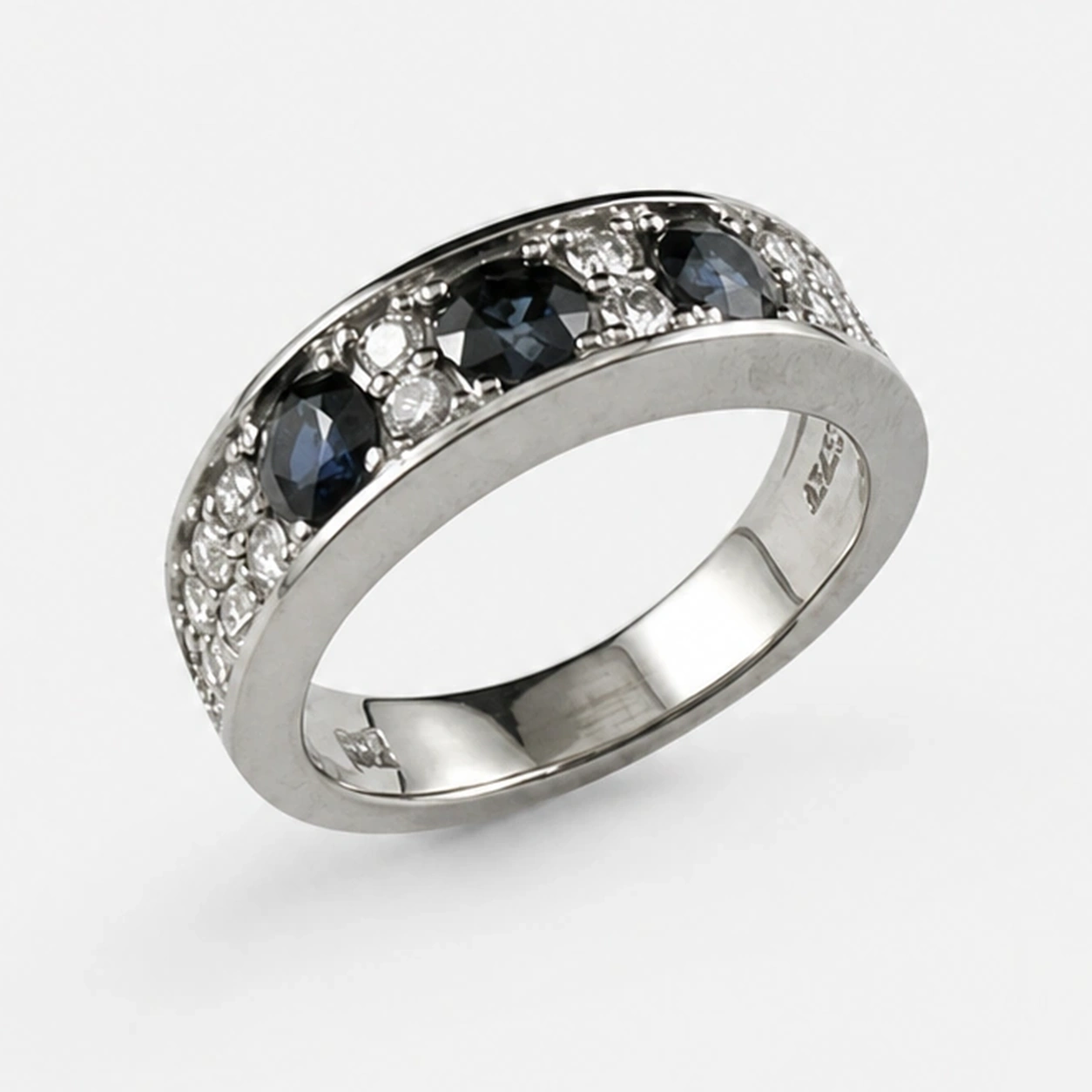 19K White Gold Diamond and Sapphire Ring