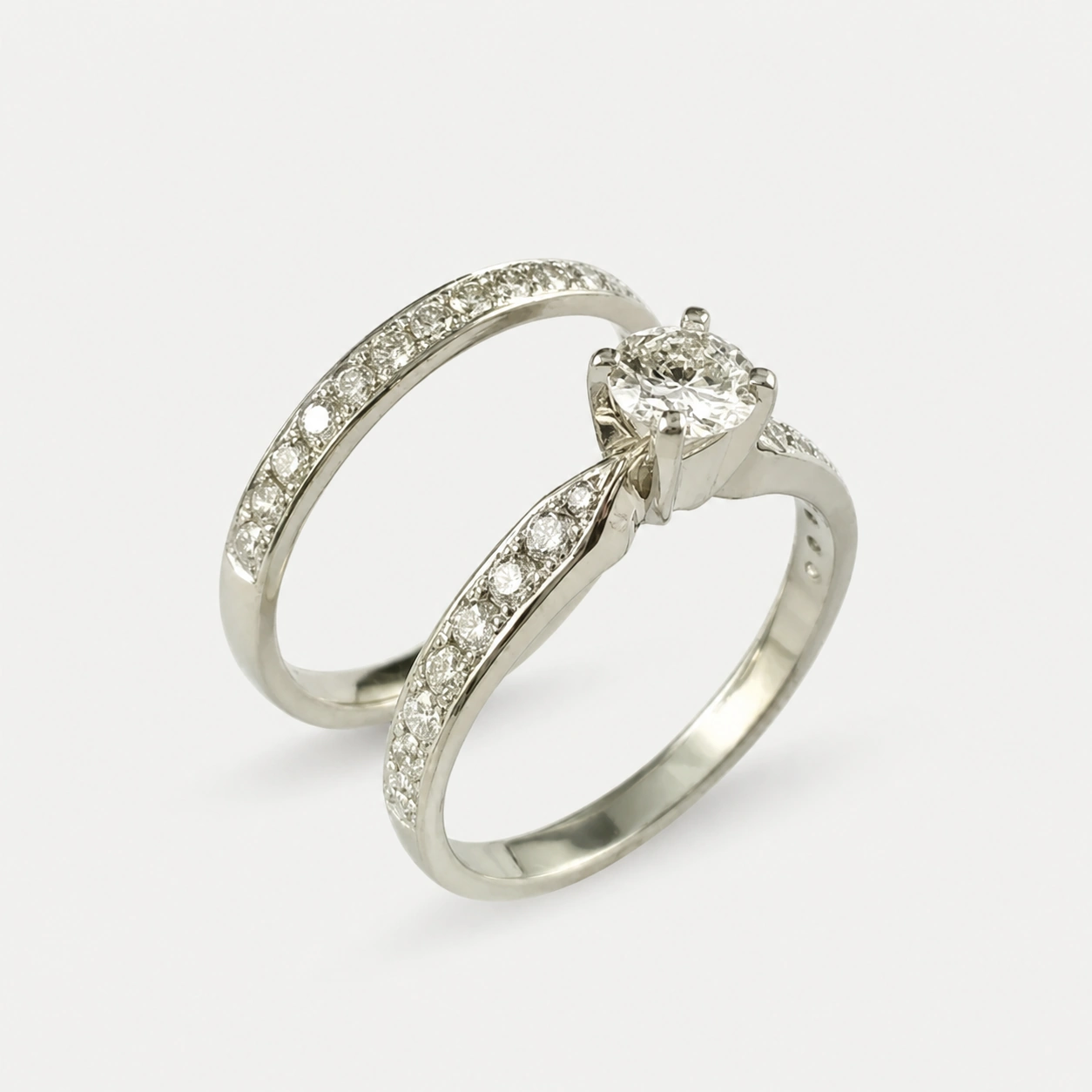 19K White Gold Diamond Ring and Diamond Band Set