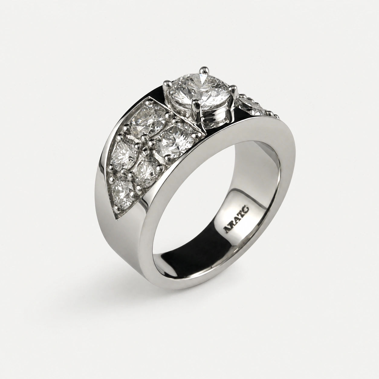 19K White Gold Diamond Ring Center Diamond With Graduated Pave Shoulders