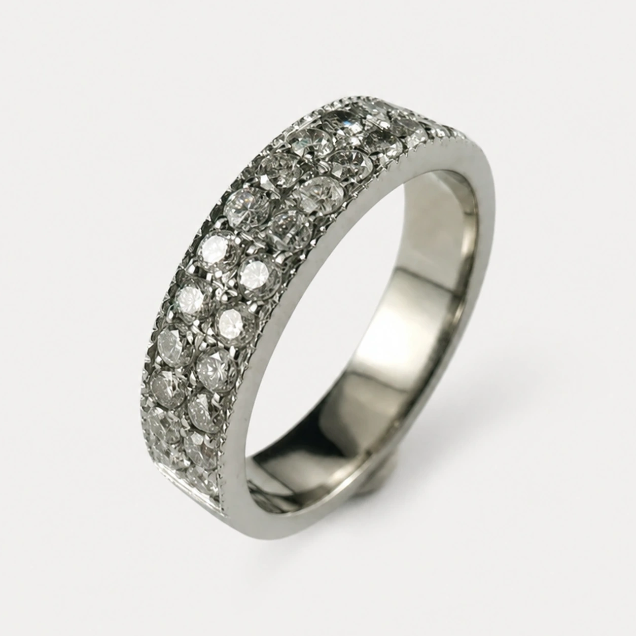 19K White Gold Double Row Diamond Band