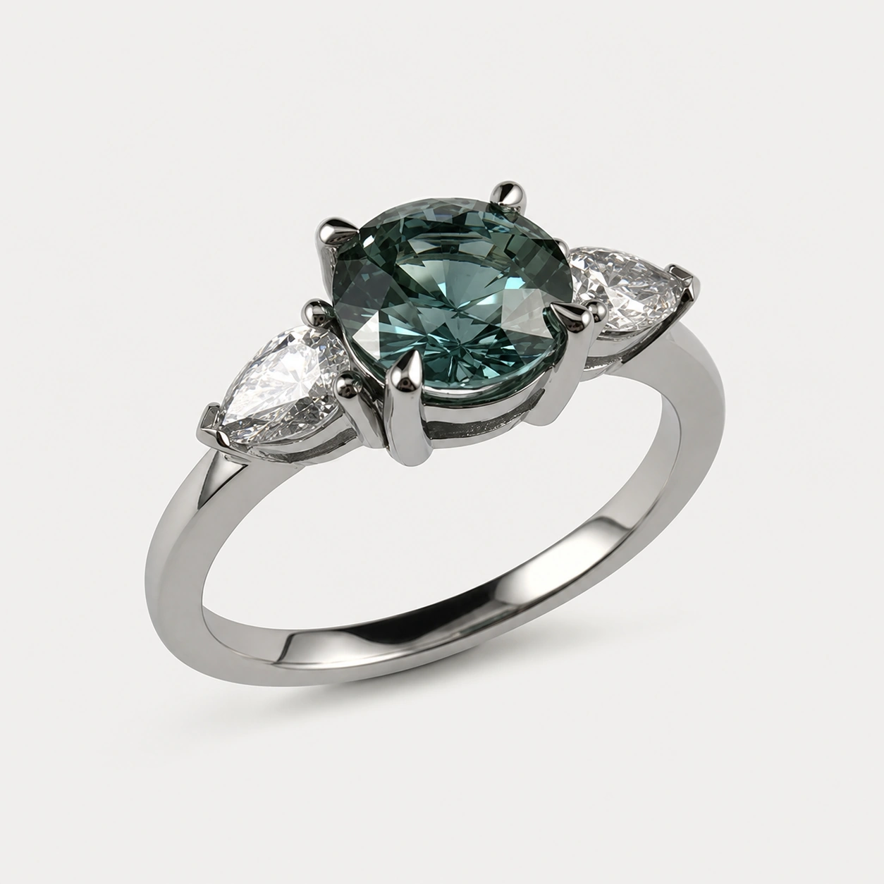 19K White Gold Montana Teal Coloured Sapphire Diamond Ring