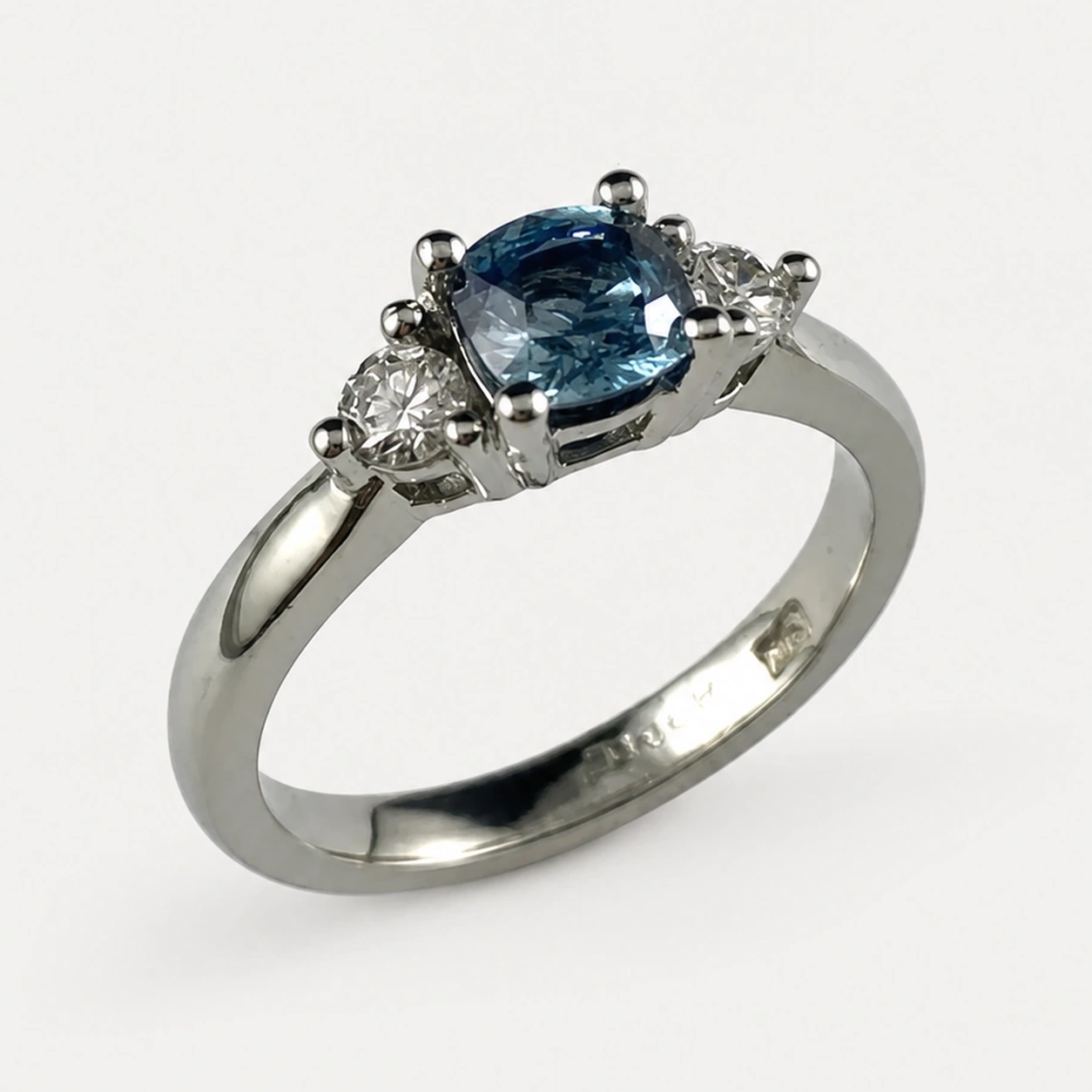 19K White Gold Montana Teal Coloured Sapphire Ring With Diamonds
