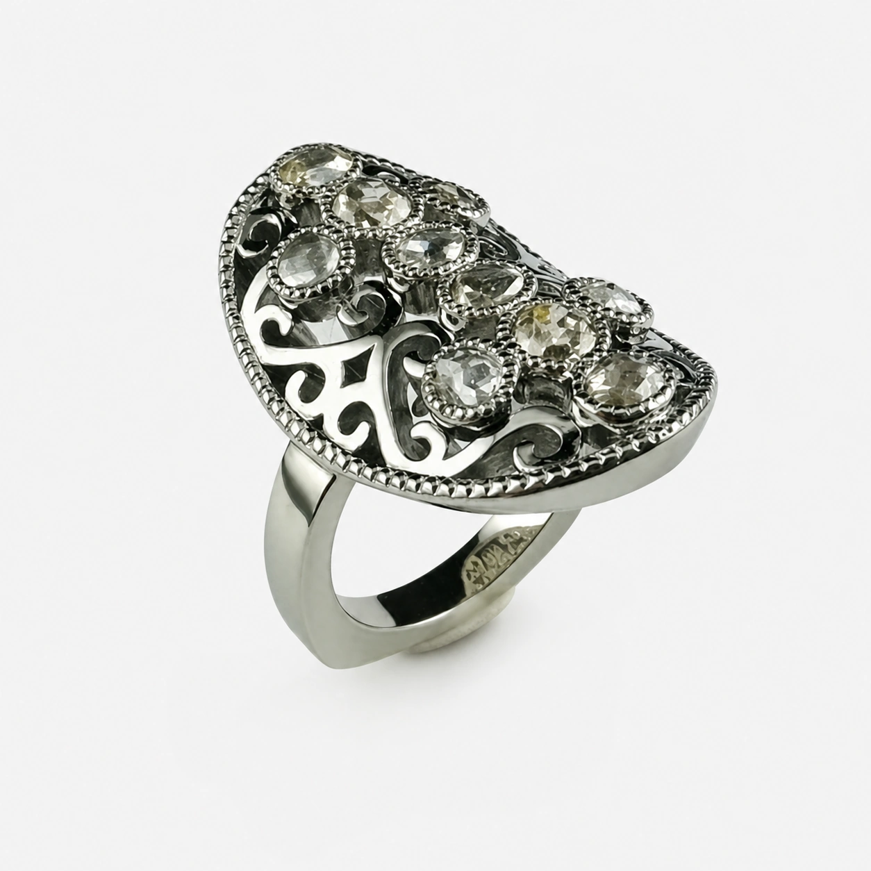 19K White Gold Multi Diamond Edwardian Inspired Ring