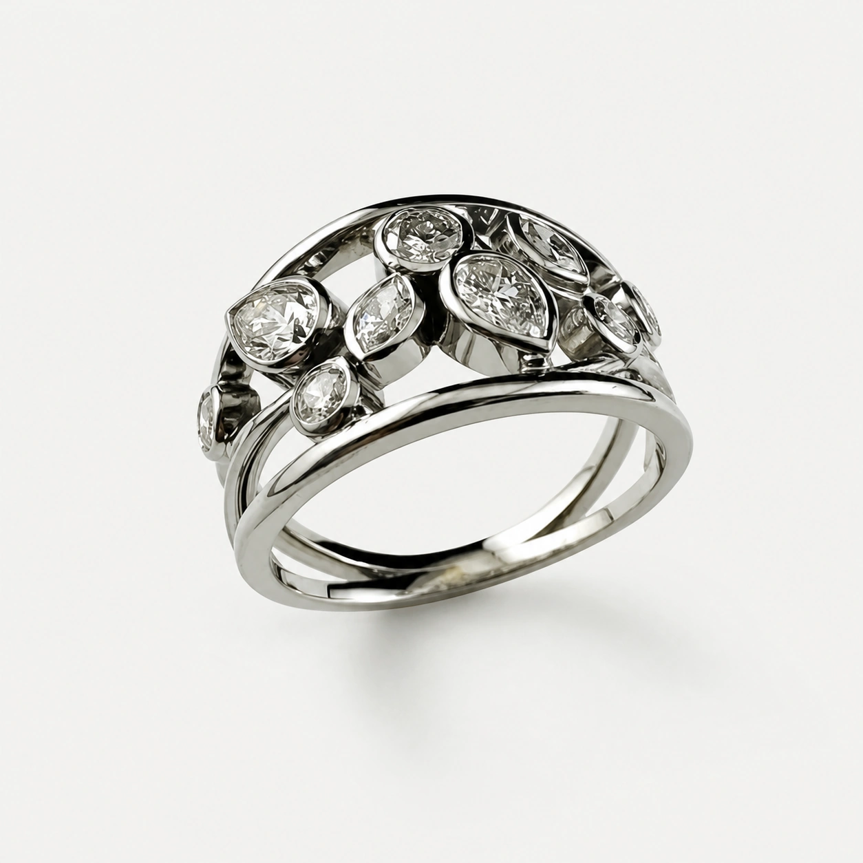 19K White Gold Multishaped Diamond Ring