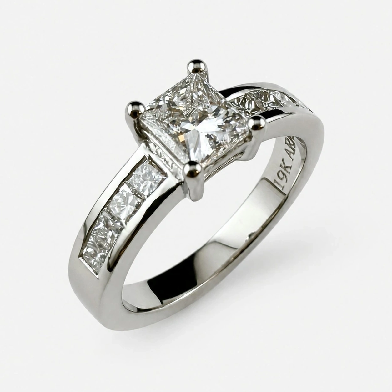 19K White Gold Princess Cut Diamond Ring