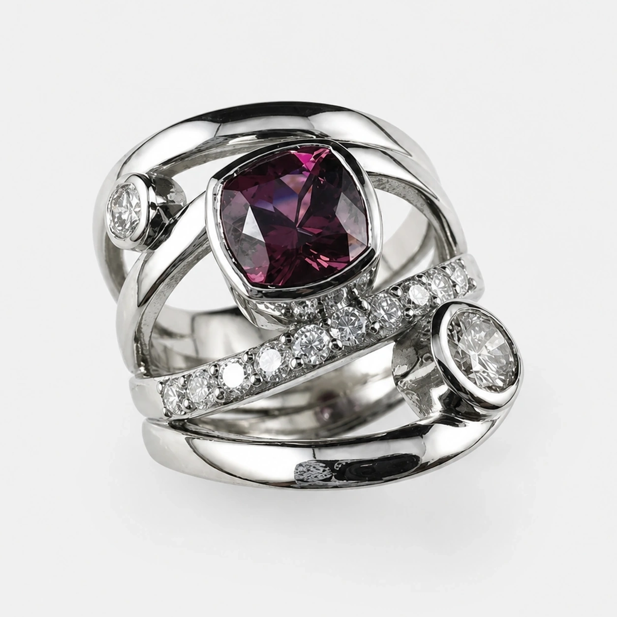 19K White Gold Rhodolite and Diamond Ring