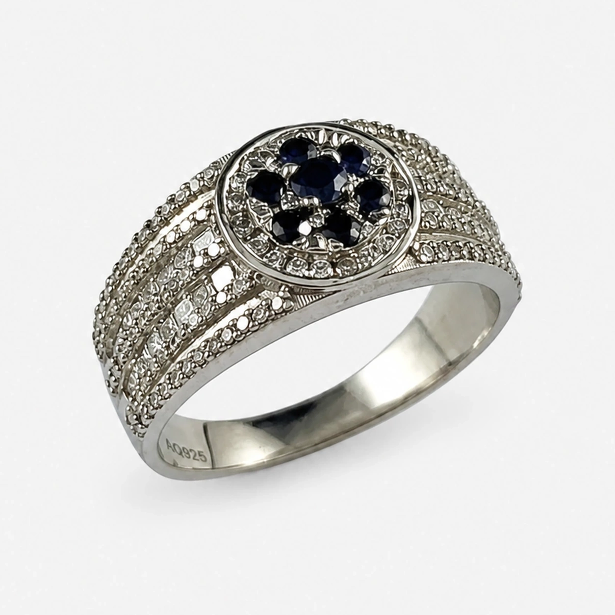 19K White Gold Sapphire and Diamond Band