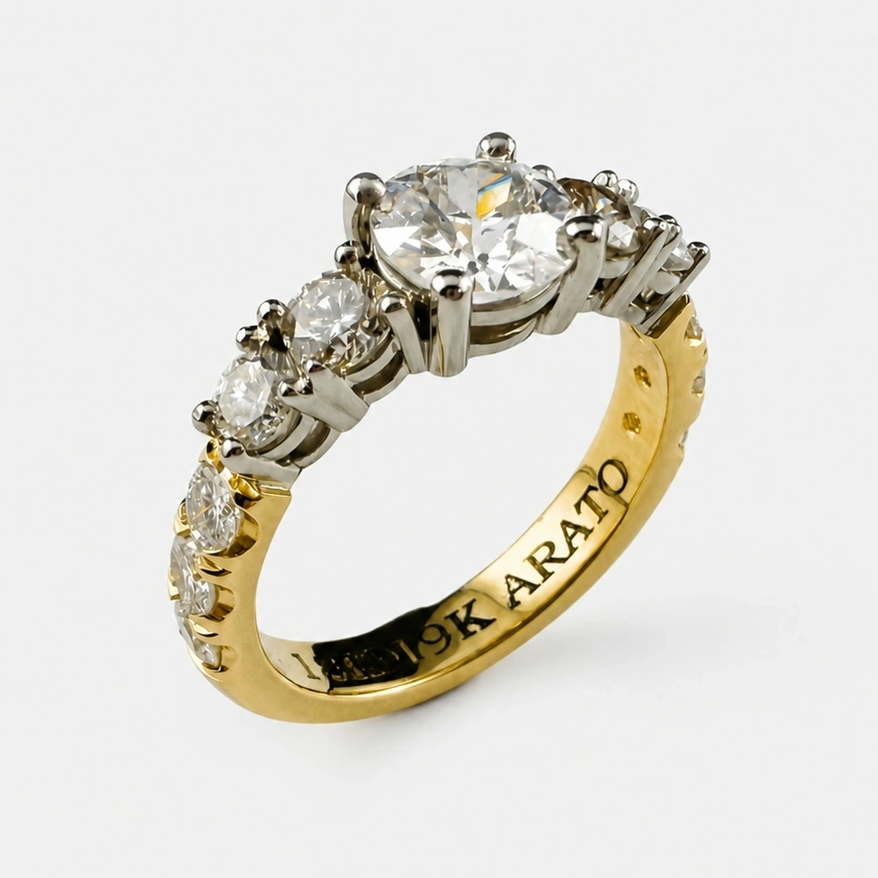 19K White and 18K Yellow Gold Diamond Ring